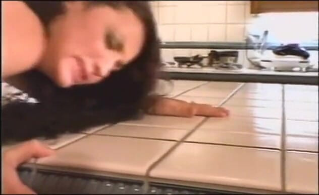 Porncentro: Brunette with hairy cunt gets fucked on kitchen counter while...