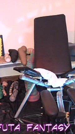 Big Cock Goddess Ridding on the Fuck Chair - Shemale Solo Anal and Wanking thumbnail