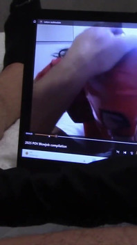 Gift to My Biggest Fan: Handjob in Gloves, While Is Watching One of My Vids, with Cumshot