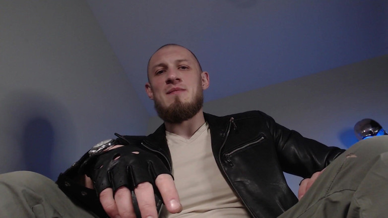 Hunky time: Leather Boss Fucked Your Mouth and Legs Cum (part1)