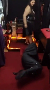 Mature Dominatrix Facesits Bound Slave with Dripping Pussy Shock