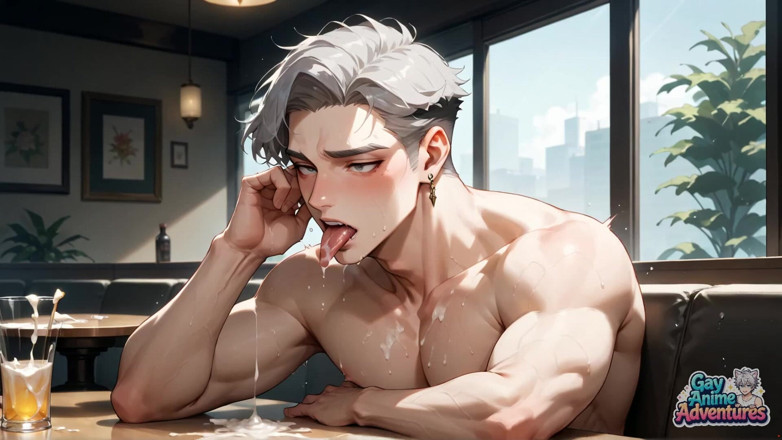 Gay Anime Adventures: Pingando porra na coxa: Fonte leitosa do músculo gay