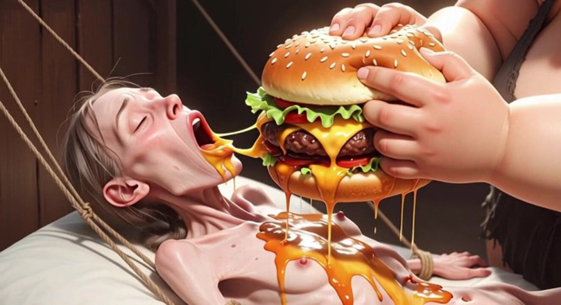YOUR BEST FANTASY: Extremely Skinny Girl Fed by Massive SSBBW - Extreme Feederism Contrast
