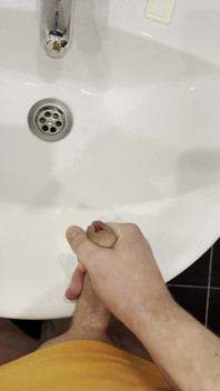 The Guy Masturbates in the Bathroom and, Filming Everything Close-up, and at the End.