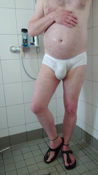 Pissing and Showering After a Walk in White Underpants