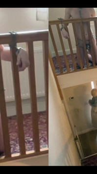 Left My Chastity Sub Chained Naked to the Bannister Upstairs on His Knees While I Went Out for a Coffee with the Girls.