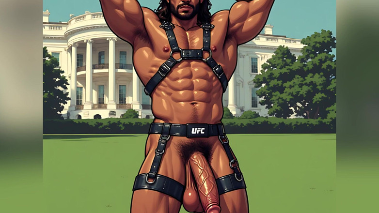 Erotic Man: Muscular Boxers Naked and Cumming Outside White House Ai Art