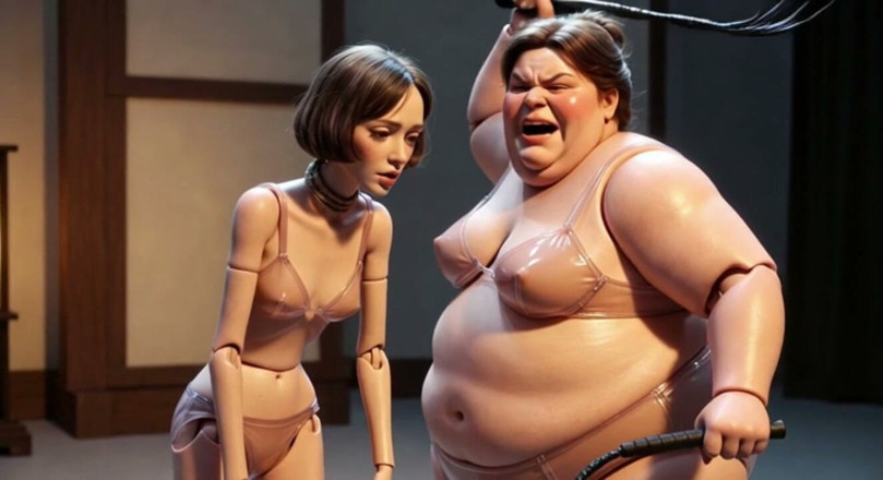 YOUR BEST FANTASY: Fat Mistress Whips Bind Skinny Slave - Penghinaan Kontras Badan