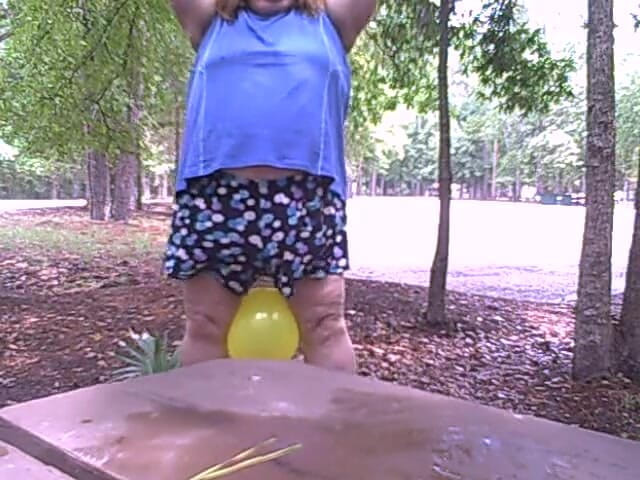 BBW nurse Vicki adventures with friends: Bbw outdoor balloon blow up and pop