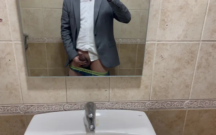Great J: Professional Boy Jerks off in the Office Bathroom and Cum