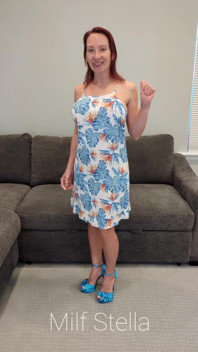 Tropical Dress with Blue Heels