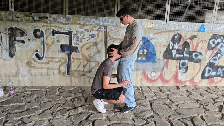 boyzxy212: Risky Outdoor Gay Bareback Sex Almost Exposed While Facefucking &amp; Pounding...