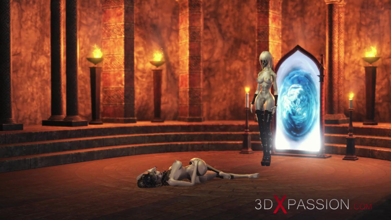 3dxpassion-transgender: 3Dディックガール魔女は暗い城でセクシーな女の子をファック