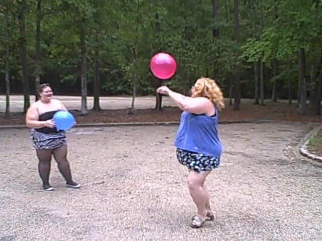 BBW nurse Vicki adventures with friends: BBW gals play volley ball with balloons