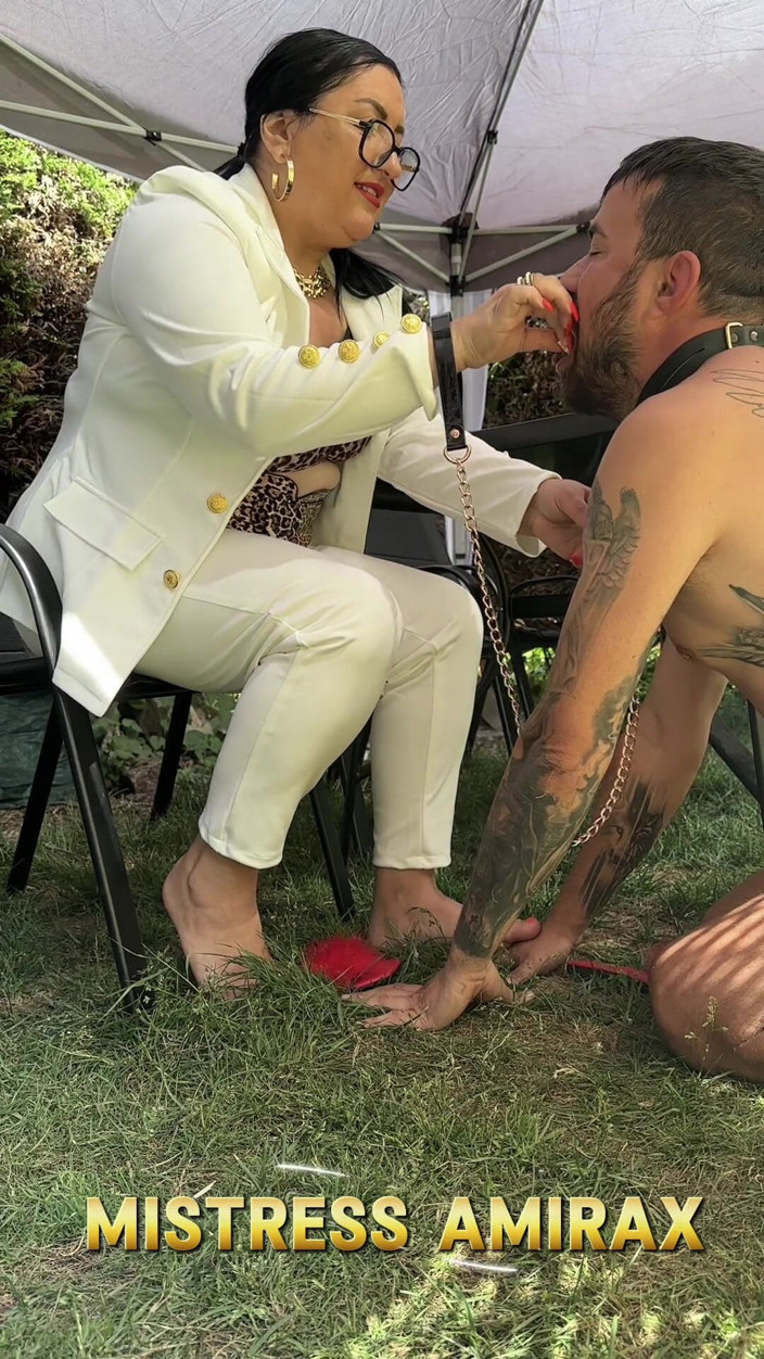 MistressAmiraX: My Human Ashtray in the Yard - Mistress Always in Control