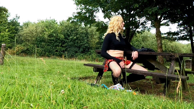 The Midnight Minx: Crossdressers outdoor dildo fuck