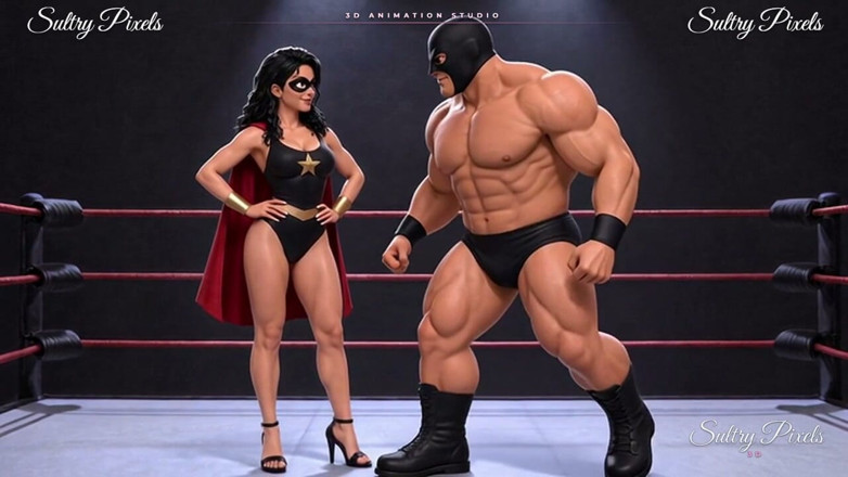 Sultry Pixels 3D: Masked Superheroine in Strap Heels Caught in Bearhugs and Ankle...