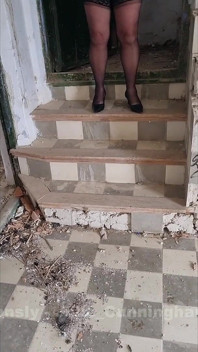 Abandoned Building Phone Piss - Close up Shaved Pussy Pissing Down Stairs