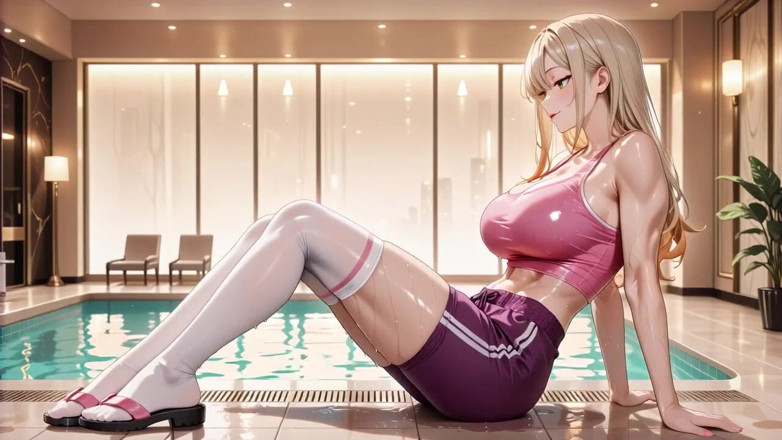 Tay Swift X: Rubia cachonda en bikini naranja cueva de yoga posa mojada...
