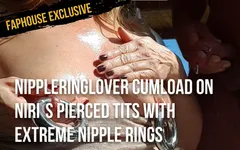 Nippleringlover xuất tinh trên bộ ngực xỏ lỗ của Niri với những vòng núm vú cực độ