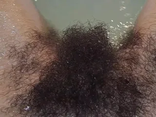 Hairy Girl Washing Her Big Bush