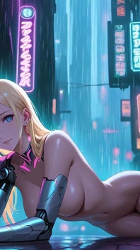 美しい女性とサイボーグがいる近未来の世界