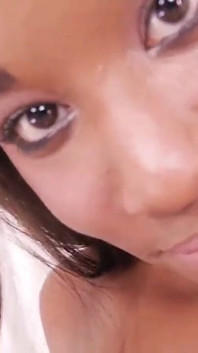 Sexy ebony teen Ashley Pink POV no hands bj and cum swallow