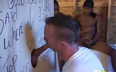 White and black guys get their asses screwed in hard group sex