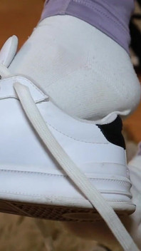 Lavender Leggings, Worn White Socks & Sneakers - Foot Tease & Shoeplay