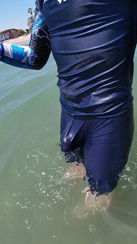 Surfer Gets Erect in His Lycra for the Pleasure of the People