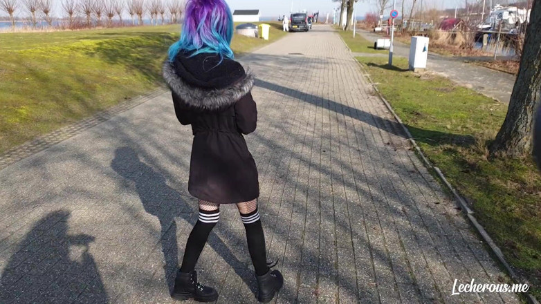 Lecherous: Alisha flashing and getting naked at the marina