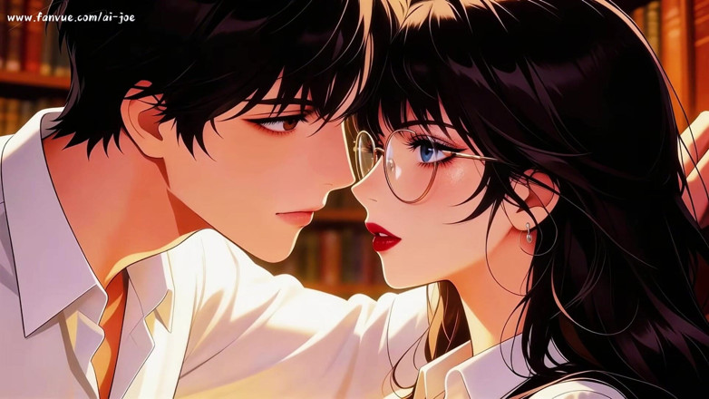 AI-JOE: 眼镜美丽的女人，图书馆的私人学习会议。超级诱惑。Ai Generated