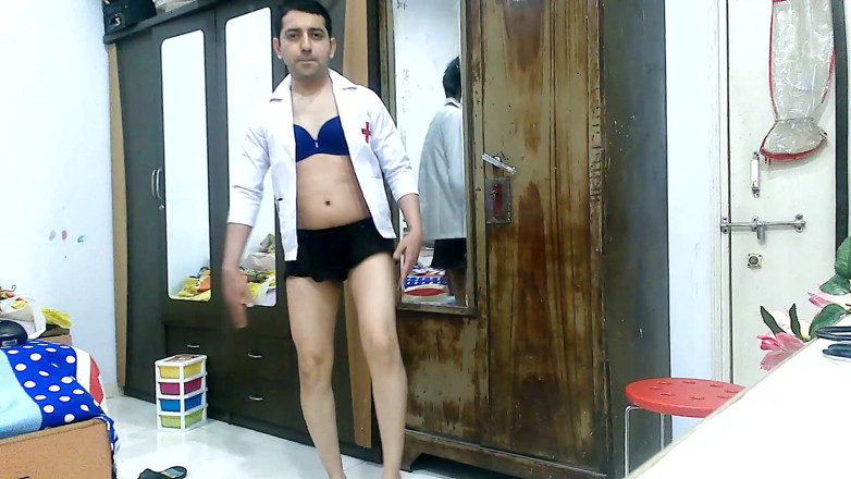 Cute & Nude Crossdresser: Hot sissy crossdresser femboy Sweet Lollipop teaching Yoga in a...