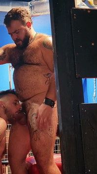 Dungeon Session: Sweaty Cage Play, Pierced Kinkster Gagged, Spit-fed, Edged