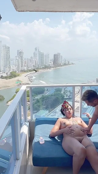 MelaniRincon: Horny Pregnant Woman Gets Fucked Hard on the Balcony