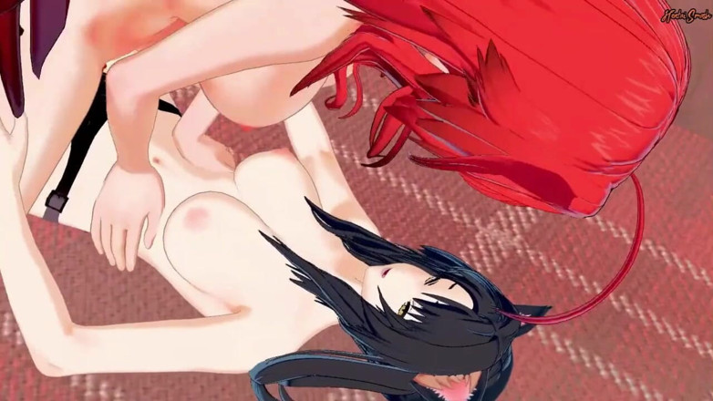 Hentai Smash: Rias Gremory cu pizda linsă de Kuroka Toujou înainte de a...