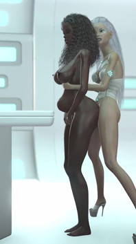 Poveste sci-fi. O transsexuală sexy 3d fute o fată neagră tânără în stația spațială