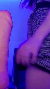 Closeup Trans Dildo Ride with Mood Lighting