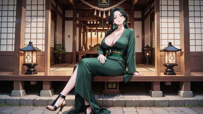 Tay Swift X: Deep Green Kimono! Private Shrine Stroll, High Slit Accidents!