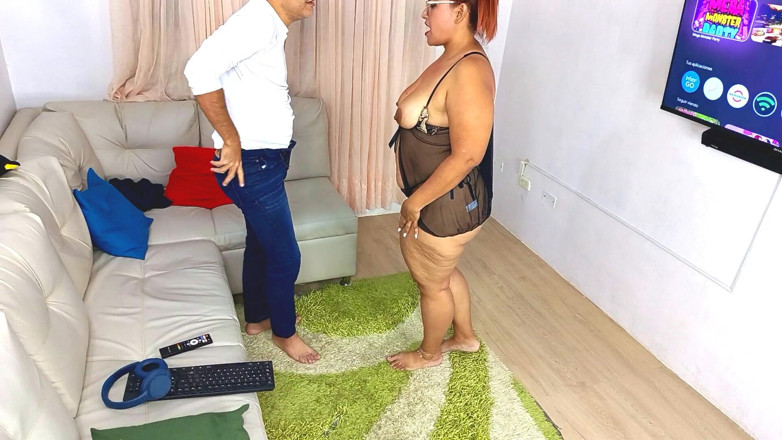 Gina Halime: BBW Stepmom Gets Cock From Her Stepson on the Couch