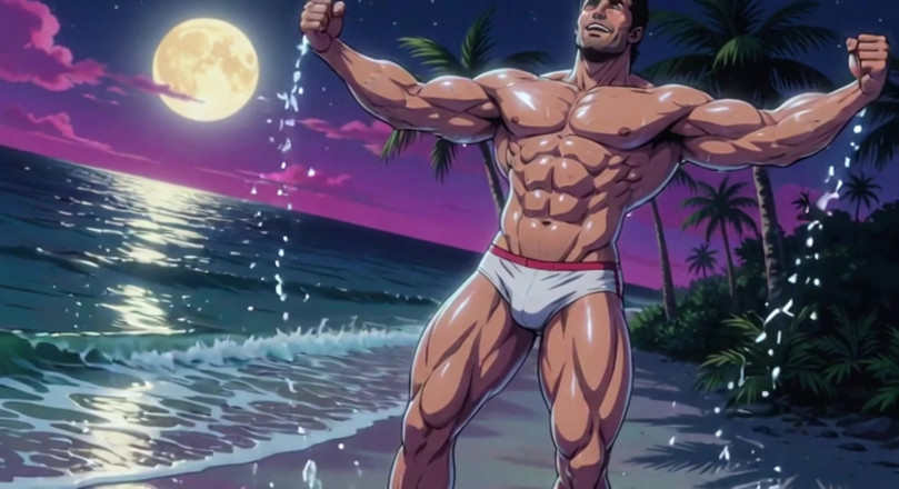 Erotic Man: Ai Muscle Hunks on Beach