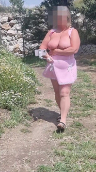 Watch Me Walking Through the Olive Groves in Spain with My Selfie Stick. I Pull My Tits Completely Out