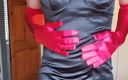 Jessica XD: Rood satijnen handschoenen ️en strakke zwarte satijnen jurk