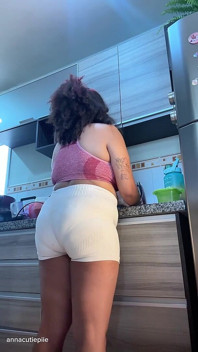 Gassy Chubby Girlfriend Washing Dishes Natural Loud Farts in Tight Shorts