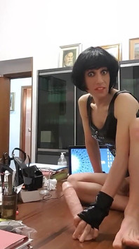 Super Horny Transvestite Helena Black Puts a Dildo in Her Ass and Licks Her Own Cum off of It