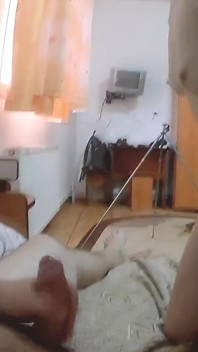Skinny Redhead Sucking Mature Man Big Cock and Puting the Condom on His Dick