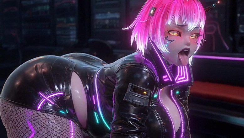 Animate golden: 젖탱이를 짜고 신음하는 후장 핑크 머리의 안드로이드 소녀