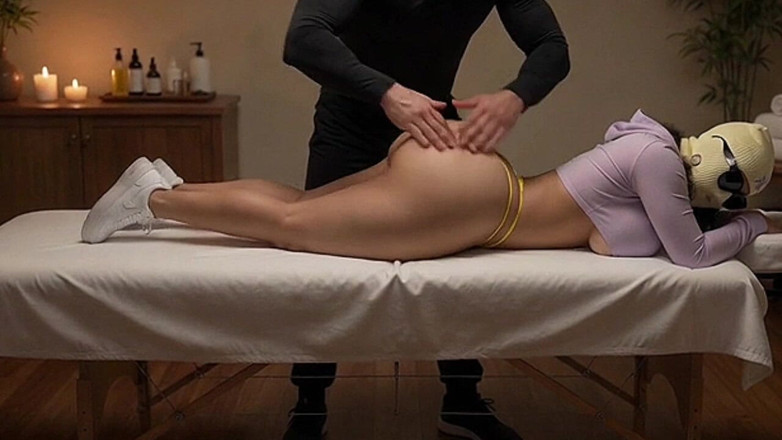 Animate golden: Padrasto fazendo massagem com óleo para sua enteada pequena e rabuda