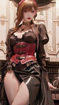 Steampunk-duchess! Rothaariges mechanisches mädchen neckt in der Gear Hall.