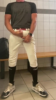 Baseball Geared up Jockdad87 Shoots His Alpha Load in the Locker Room